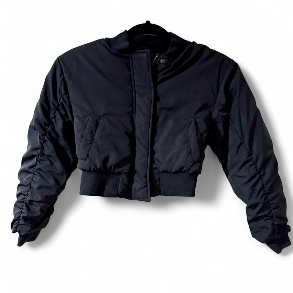 Girls Black Cropped Puffer Jacket